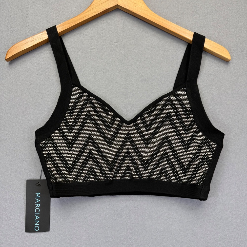 Marciano Black Multi Zig Zag Chevron Knit Cropped Bandage Top 43W5255013Z M